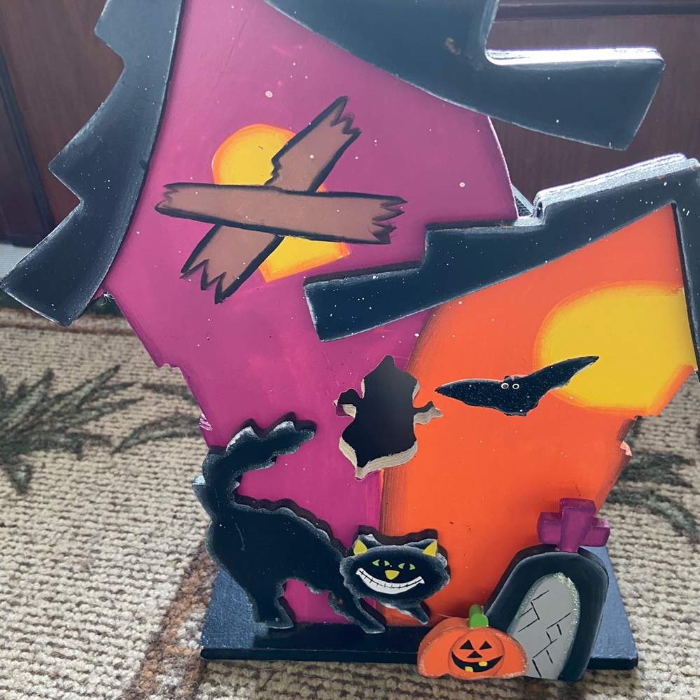 Halloween black  cat in haunted house